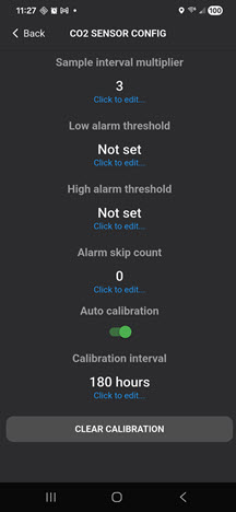 SENSR-LOGR Mobile App by Sensor Maestros CO2 Configuration for Open Source Indoor Air Quality Data Logger application IAQ-LOGR