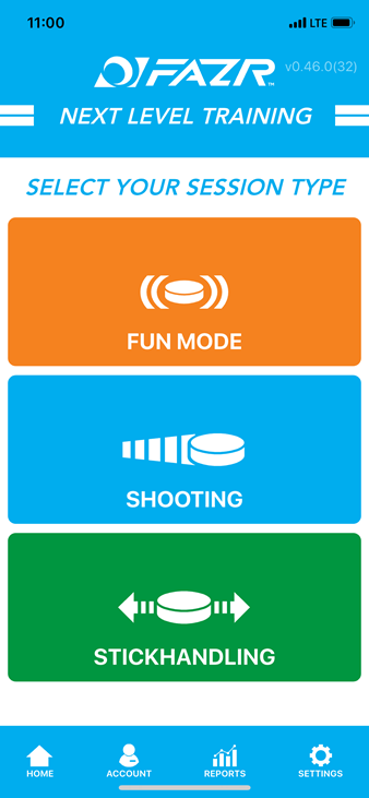 Mobile App by FAZR Sports Select Session Type View