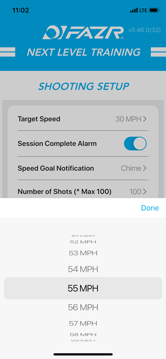 FAZR Sports Mobile App Shot Training Configuration