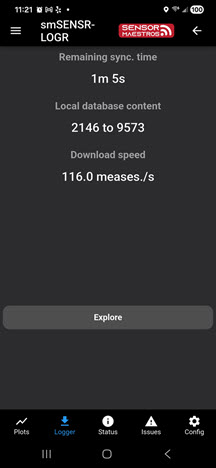 SENSR-LOGR Mobile App by Sensor Maestros Synchronization log with BLE Client for Open Source Indoor Air Quality Data Logger application IAQ-LOGR