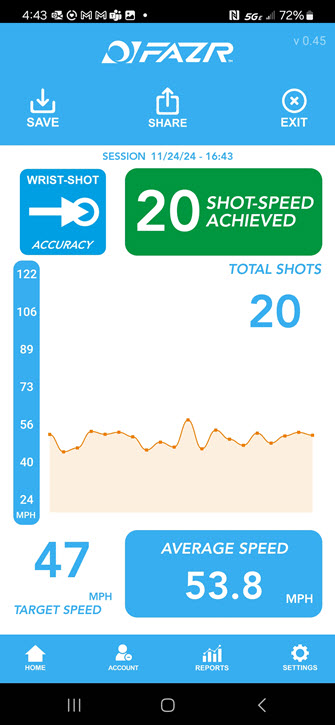 FAZR Puck Mobile App by FAZR Sports Shooting Session Report