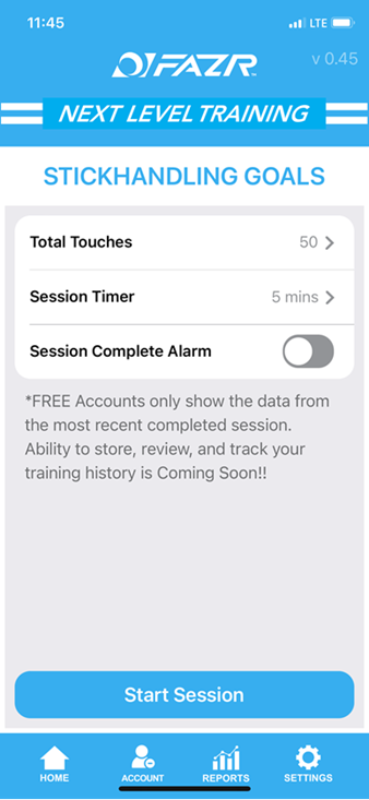FAZR Puck Mobile App by FAZR Sports Stickhandling Session Configuration