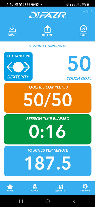 FAZR Puck Mobile App by FAZR Sports Stickhandling Session Report