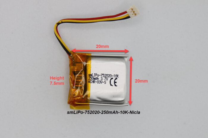 Nicla Sense 250mAh battery with 10K NTC Thermistor smLiPo-752020-250mAh-10K