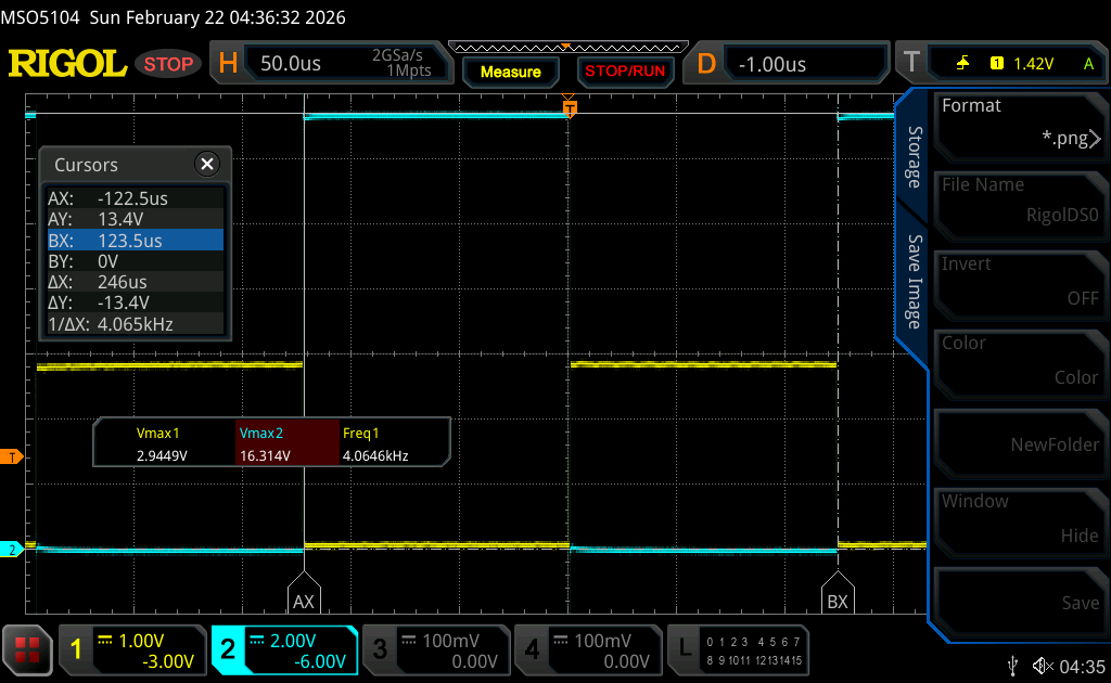 PAM8904 3X Mode 4kHz PWM Scope Plot from smPWM BLE nRF52 firmware.