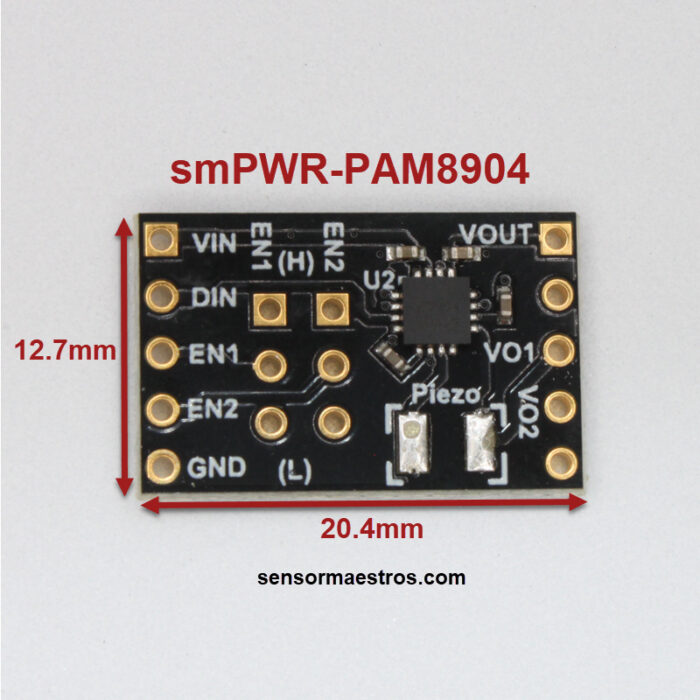 PAM8904 1X/2X/3X Boost Piezo Driver breakout board by Sensor Maestros Top View